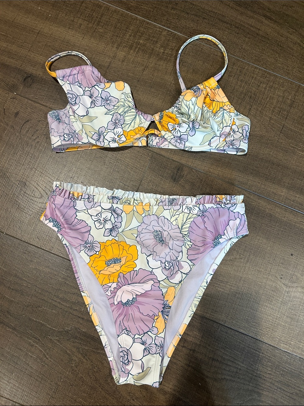 Cupshe Floral Two-Piece Bikini Set in Lavender, Orange & Cream
